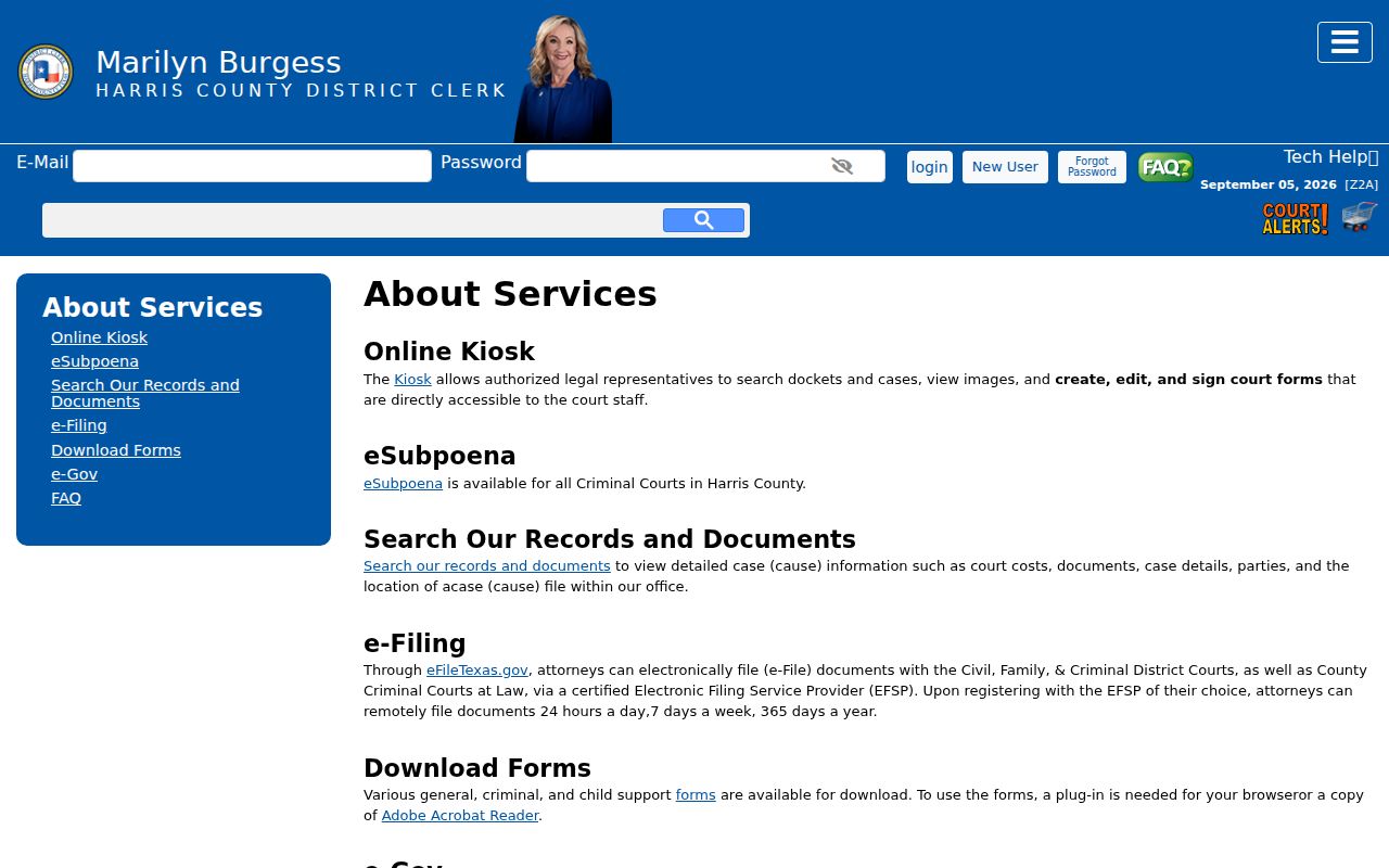 Harris County District Clerk electronic services page