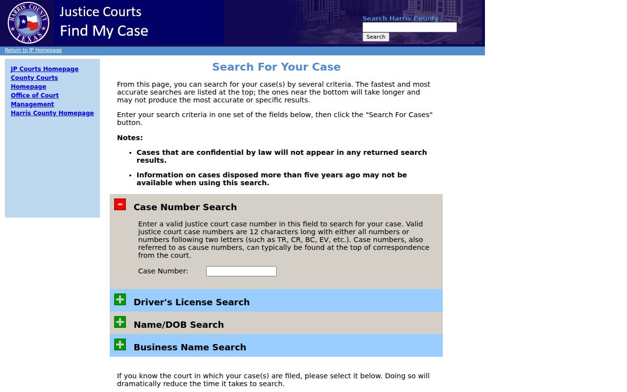 Harris County justice court traffic case search