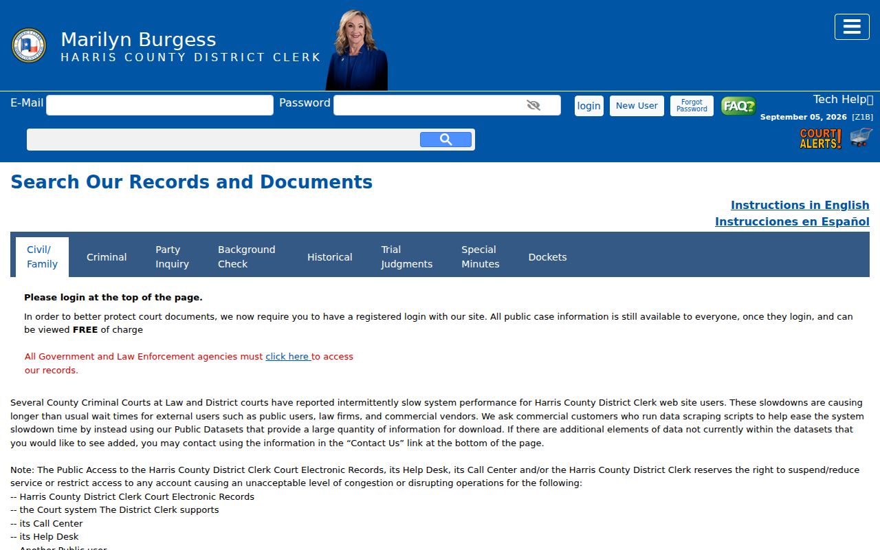 Harris County court docket public search portal