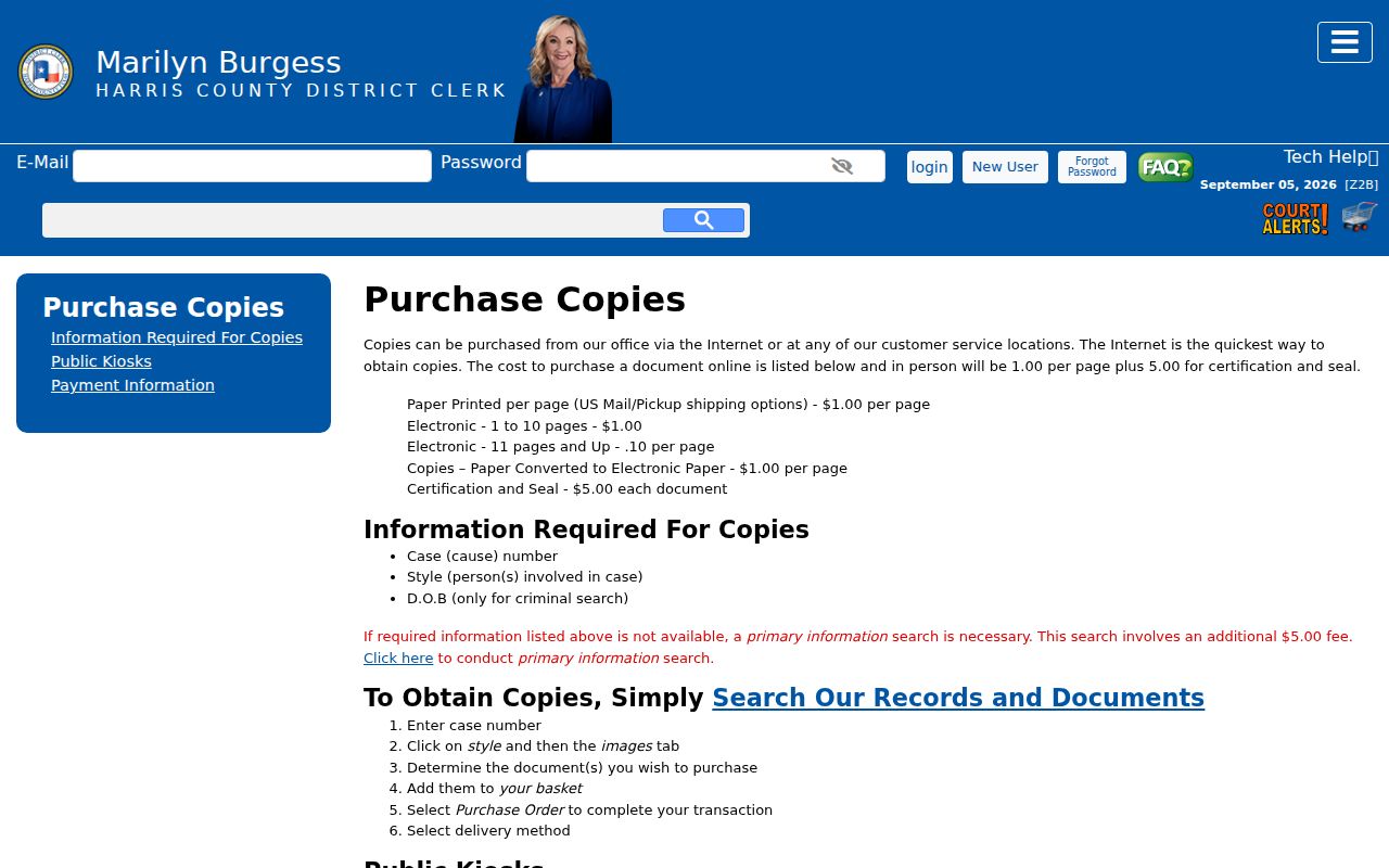 Harris County court record copy instructions